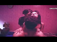 Rough MFF threesome with Indian babe and banana